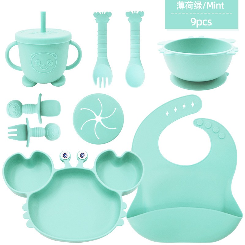 Baby Tableware Set Manufacturer - Nine-Piece Silicone Crab Pattern