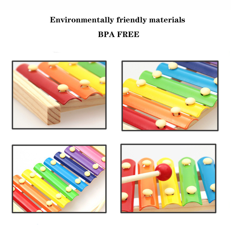 Wooden Xylophone Factory - Kids Knocking 8 Rainbow Keys Mallets