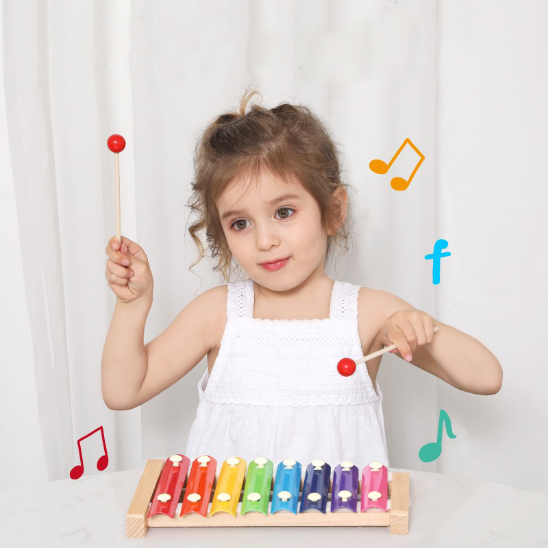 Wooden Xylophone Factory - Kids Knocking 8 Rainbow Keys Mallets