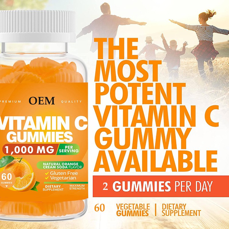 OEM ODM Private Label Children Vitamin C Gummy 1000mg Healthy Immune System Vitamin C Gummies for Kids