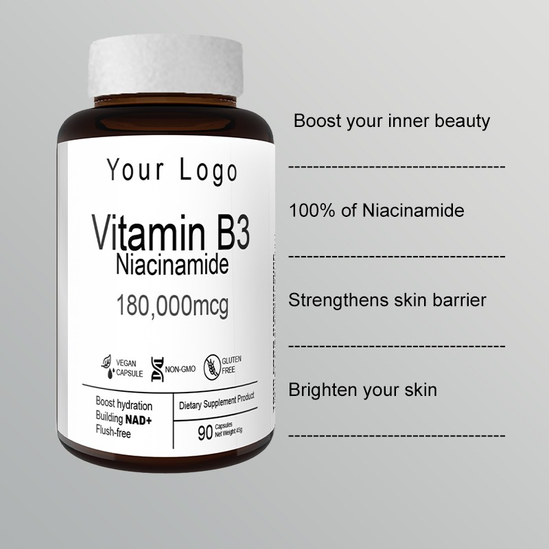 Amazon Hot 1800 mg Nicotinamide Capsules Gluten-Free Premium Beauty Product for Women Pills Dosage Vitamin for Brightening Skin