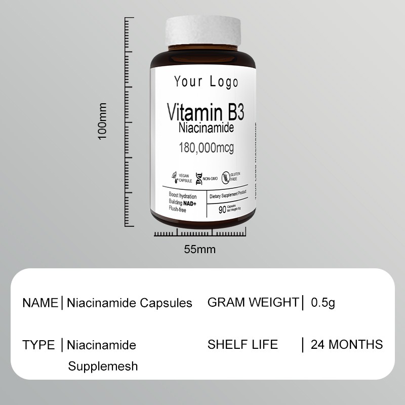 Amazon Hot 1800 mg Nicotinamide Capsules Gluten-Free Premium Beauty Product for Women Pills Dosage Vitamin for Brightening Skin