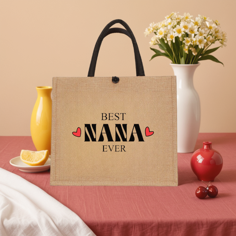 Jute Tote Bag Manufacturer - Button Lock Heat Transfer Handbag