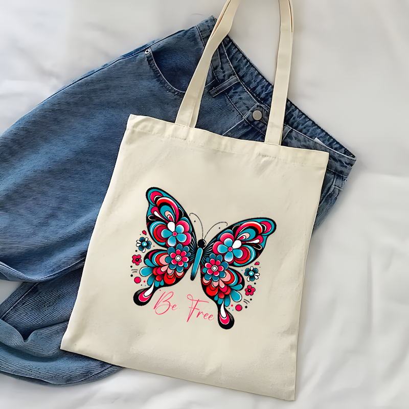 Tote Bags Factory - Canvas Butterfly Flowers Shoulder