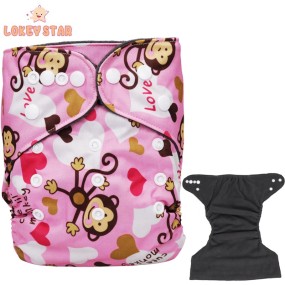 Cloth Diapers Factory - Lokeystar Pink Monkey Snap Button
