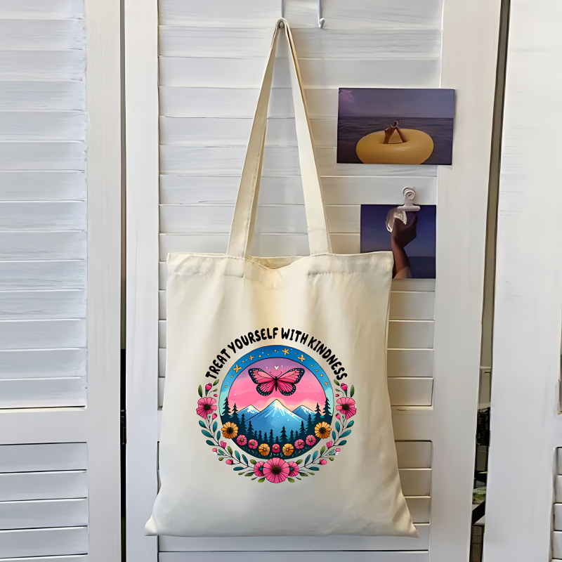 Tote Bags Factory - Canvas Butterfly Flowers Shoulder