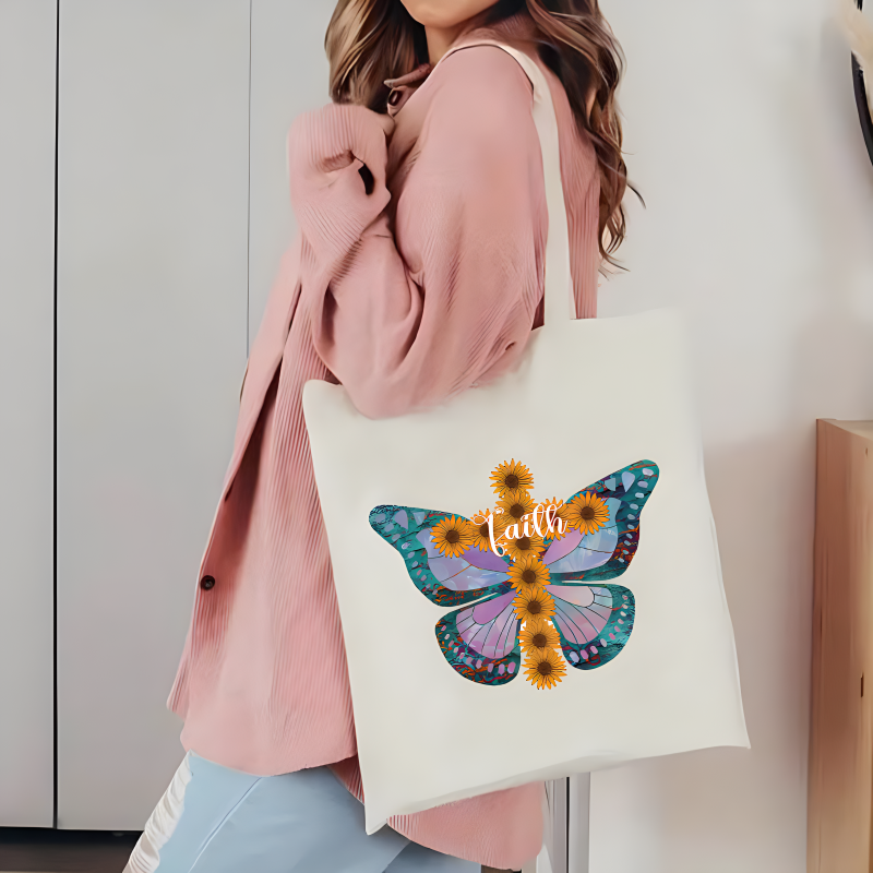 Tote Bags Factory - Canvas Butterfly Flowers Shoulder