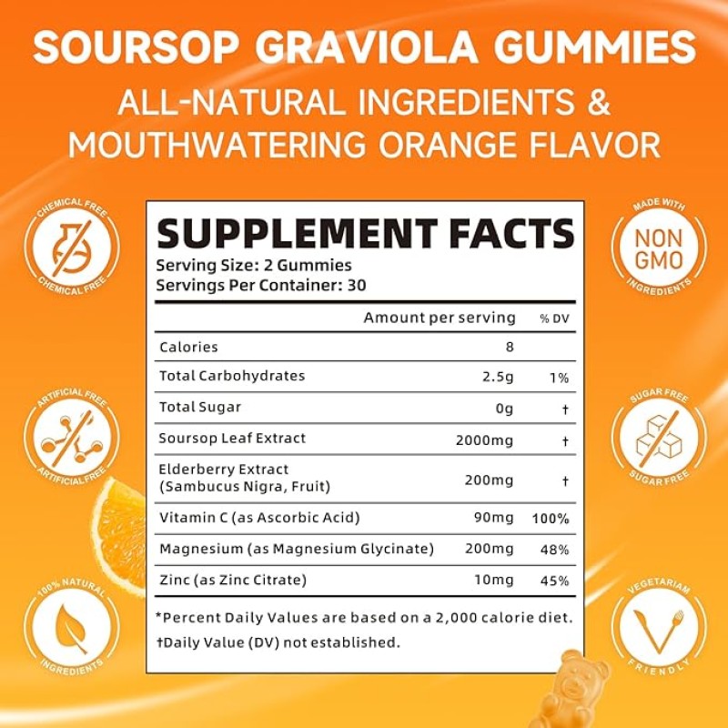 WELLBODY  Wholesale Low Moq Soursop Graviola Gummies 2000mg Immune Boosting Blend with Soursop Leaves & Fruit Antioxidant-Rich