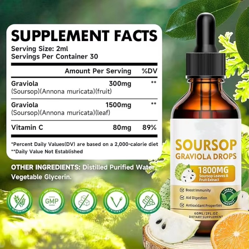WELLBODY Private Label Soursop Graviola Leaf Extract Dietary Supplement Soursop Graviola Oil Soursop Graviola Liquid Drops