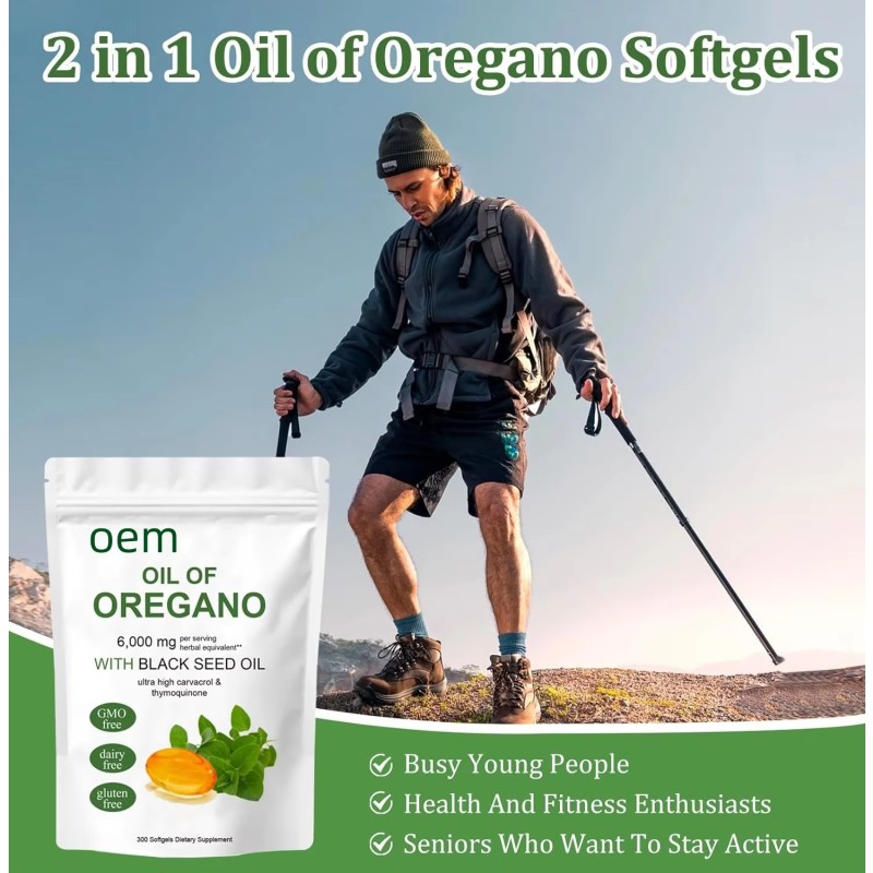 WELLBODY OEM/ODM Food Supplement Oil of Oregano Softgels With Black Seed Oil Oregano Oil Capsules Immune Booster