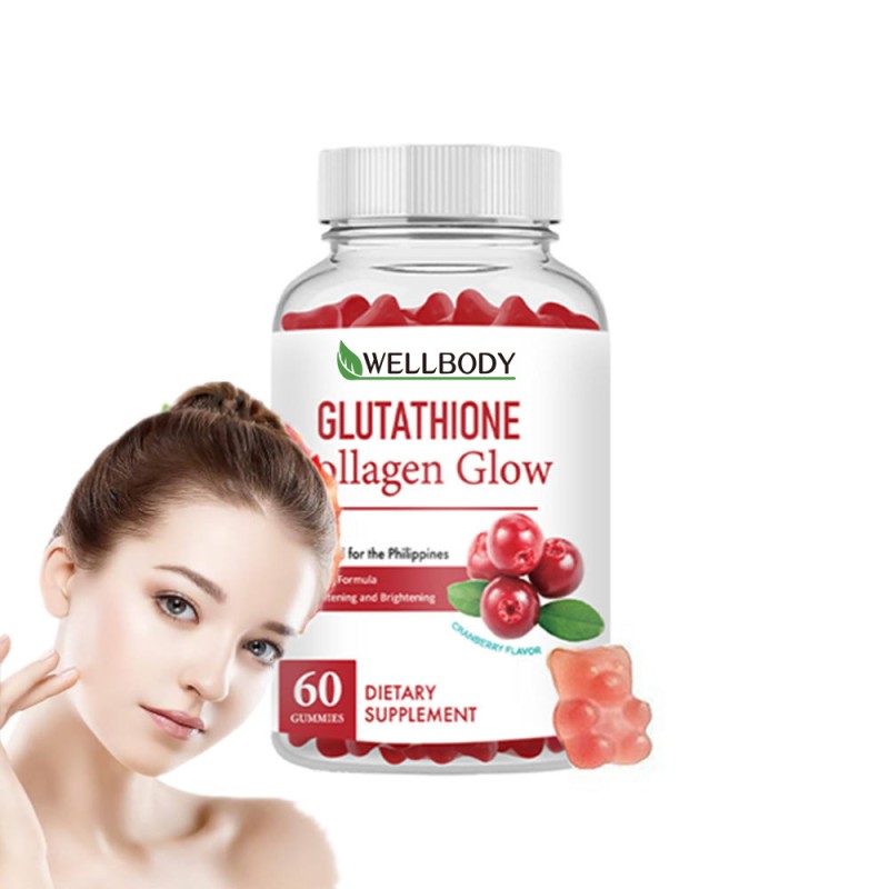 WELLBODY Cranberry Original Skin Whitening Collagen Glutathione Gummies Antioxidant Tonic Supplement for Glowing Skin