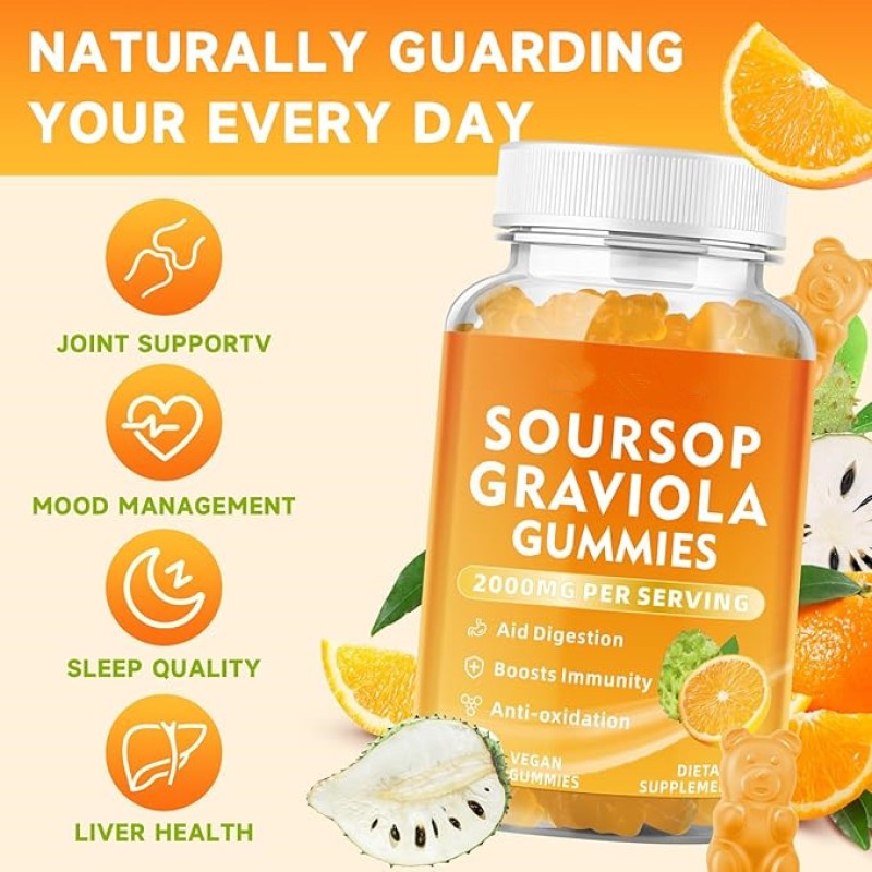 WELLBODY  Wholesale Low Moq Soursop Graviola Gummies 2000mg Immune Boosting Blend with Soursop Leaves & Fruit Antioxidant-Rich