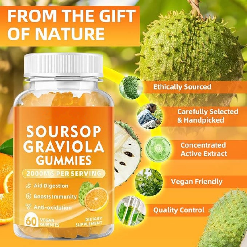 WELLBODY  Wholesale Low Moq Soursop Graviola Gummies 2000mg Immune Boosting Blend with Soursop Leaves & Fruit Antioxidant-Rich