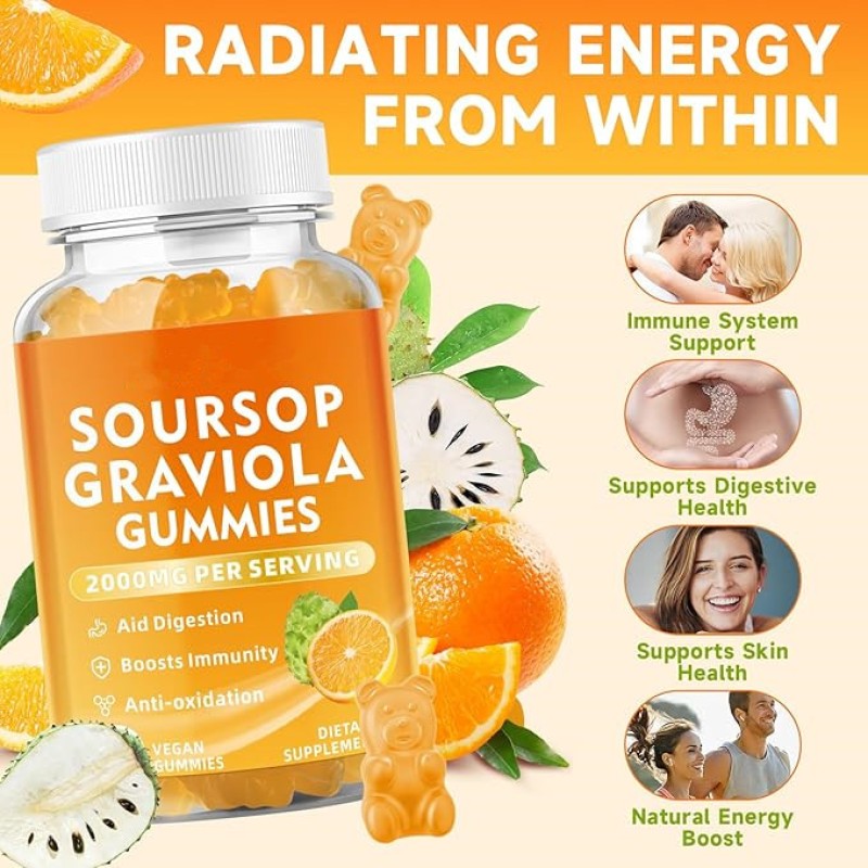 WELLBODY  Wholesale Low Moq Soursop Graviola Gummies 2000mg Immune Boosting Blend with Soursop Leaves & Fruit Antioxidant-Rich