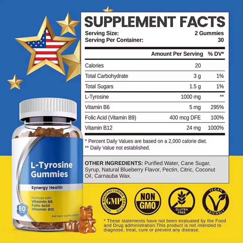 WELLBODY L-Tyrosine Gummy OEM/ODM Private Label Factory Supply Halal Natural Organic Brain Health Supplement for Adults