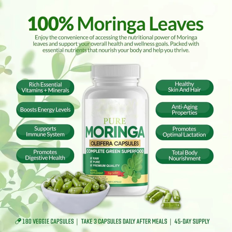 WELLBODY Private Label Factory Supply High Organic Natural 100% Organic Moringa Capsules Powder Bulk Organic Moringa Capsules