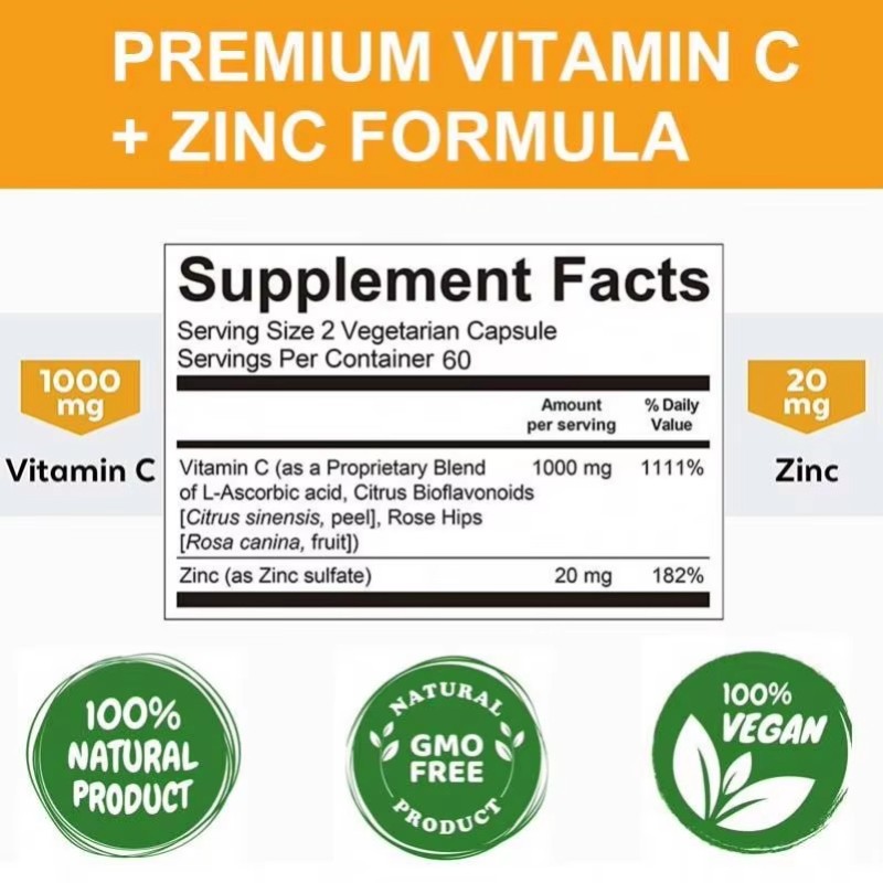 WELLBODY OEM/ODM Private Label Hot Selling Vitamin Supplement Vitamin C Capsules with Zinc Immune Health for Adult