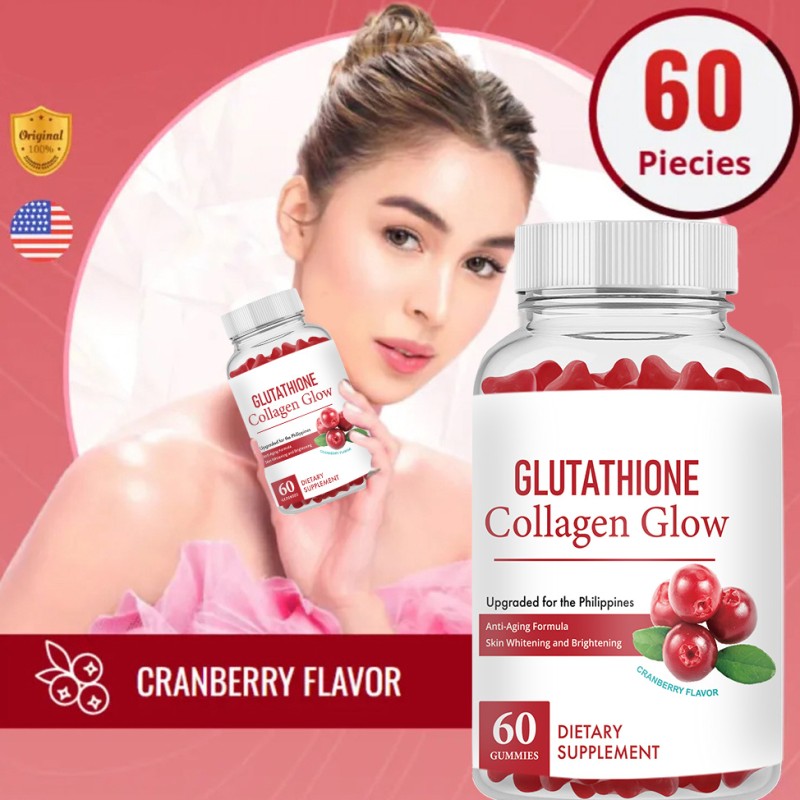 WELLBODY Cranberry Original Skin Whitening Collagen Glutathione Gummies Antioxidant Tonic Supplement for Glowing Skin