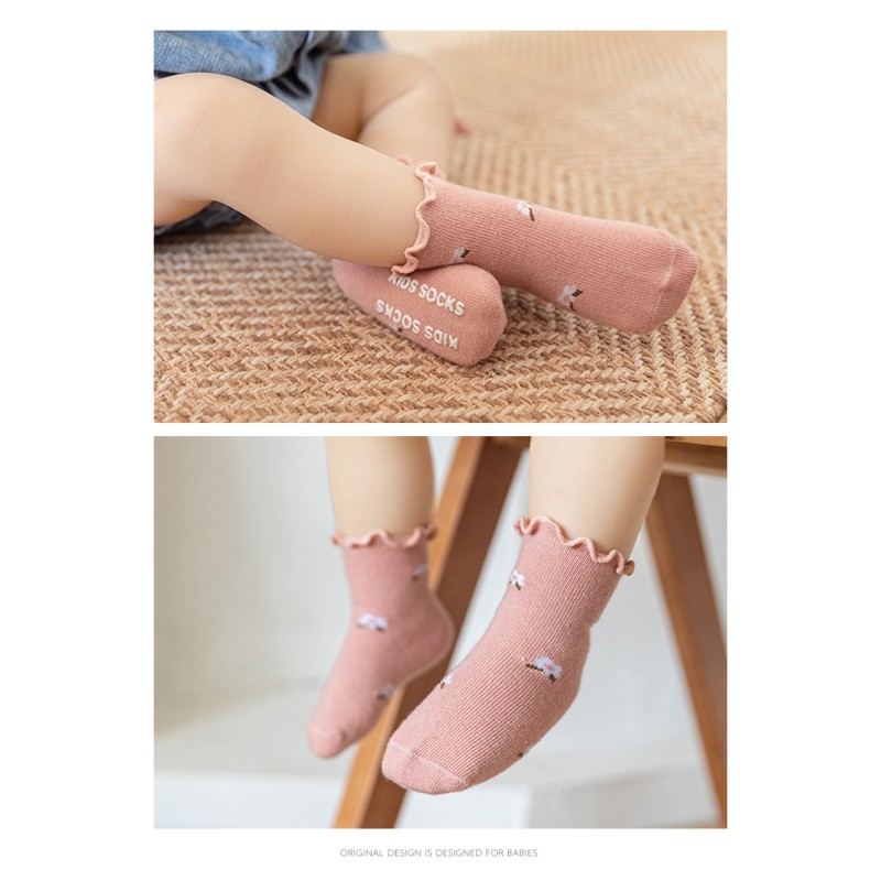 Baby Socks Manufacturer - New Custom Grip Floral Embroidery