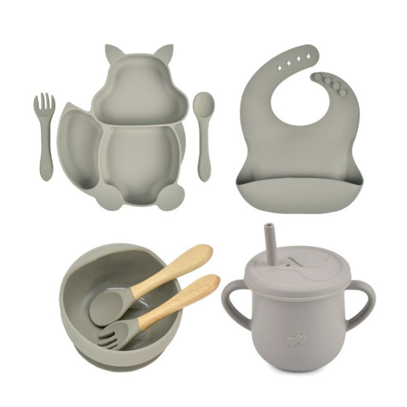 Baby Tableware Manufacturer - 8PCS Squirrel Silicone Sucker Set