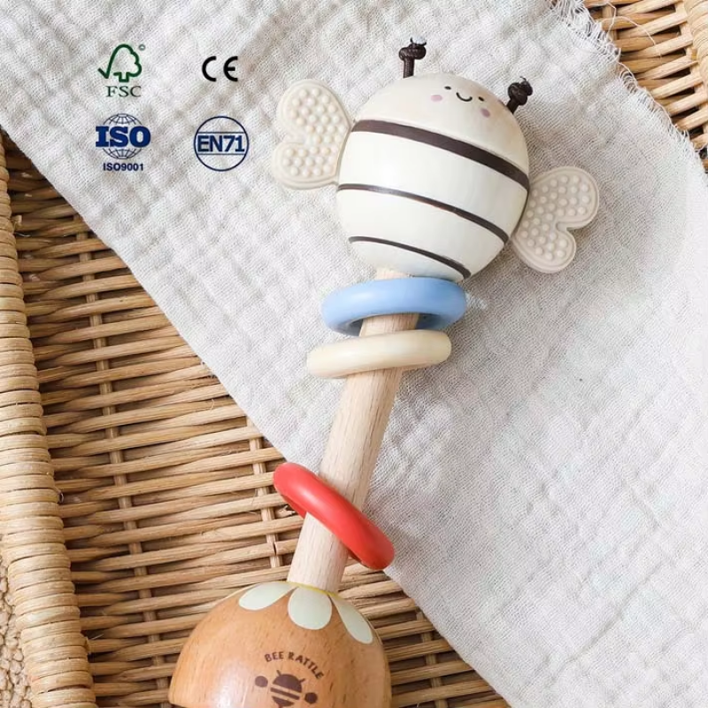 Toddler Rattle Toy Manufacturer - OEM Wooden Bee Silicone Teether