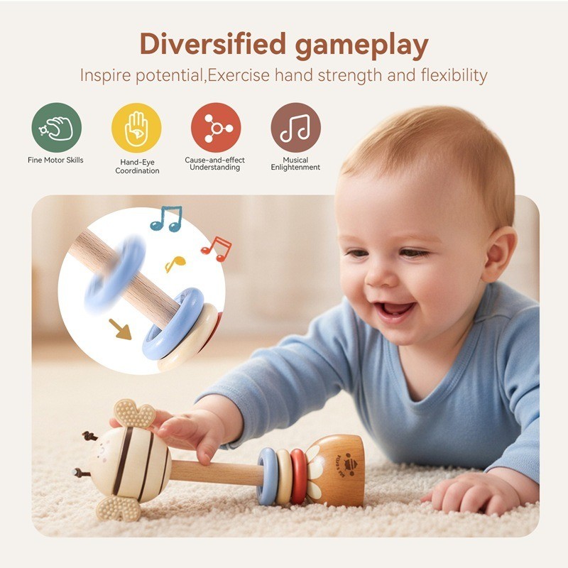 Toddler Rattle Toy Manufacturer - OEM Wooden Bee Silicone Teether