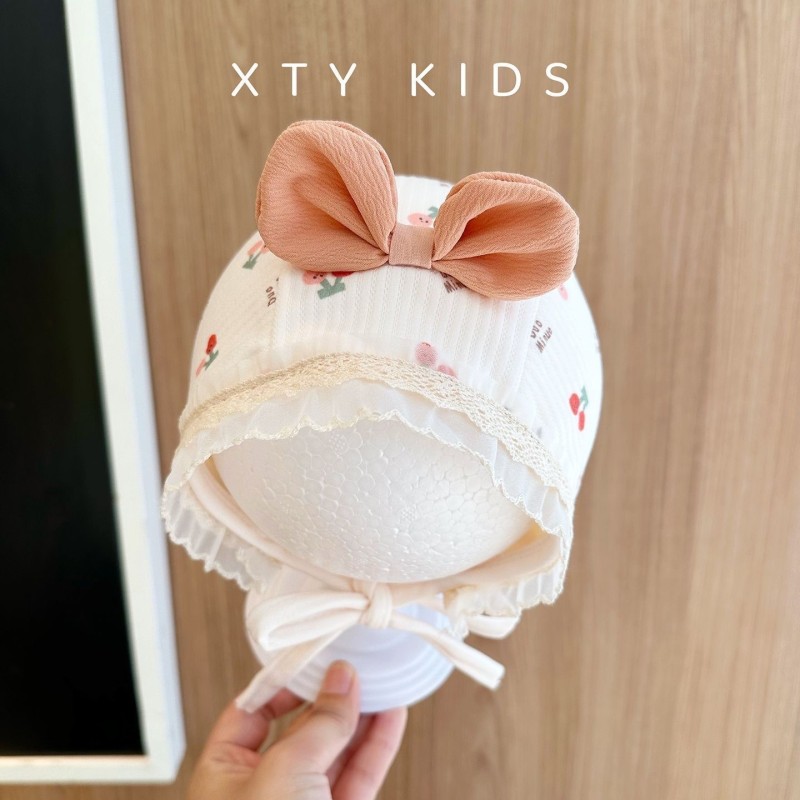 Newborn Ear Protection Hat Factory - OEM Lace Up Bow Print Strap
