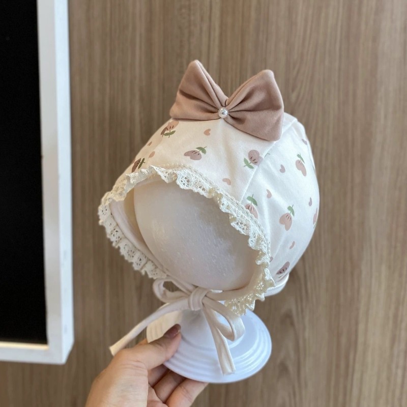 Newborn Ear Protection Hat Factory - OEM Lace Up Bow Print Strap