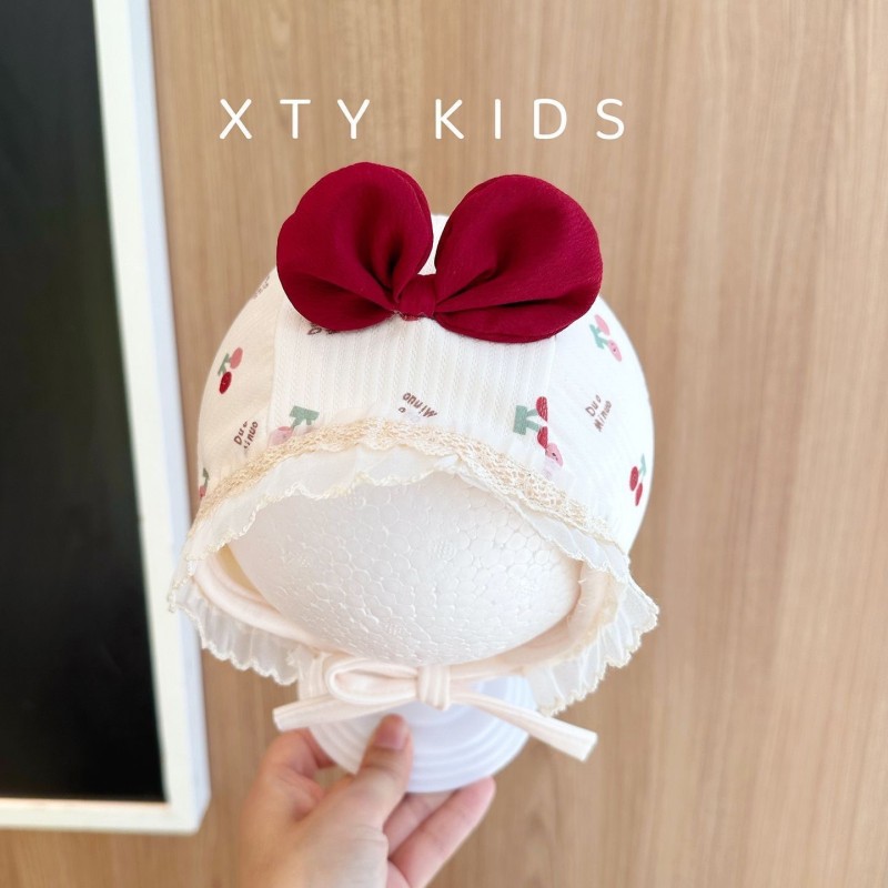 Newborn Ear Protection Hat Factory - OEM Lace Up Bow Print Strap