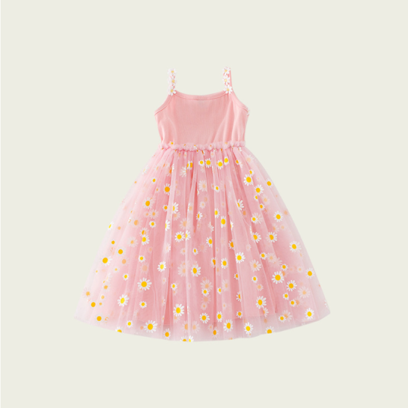 Girls Dress Manufacturer - Flower Mesh Sling Puff