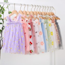 Girls Dress Manufacturer - Flower Mesh Sling Puff