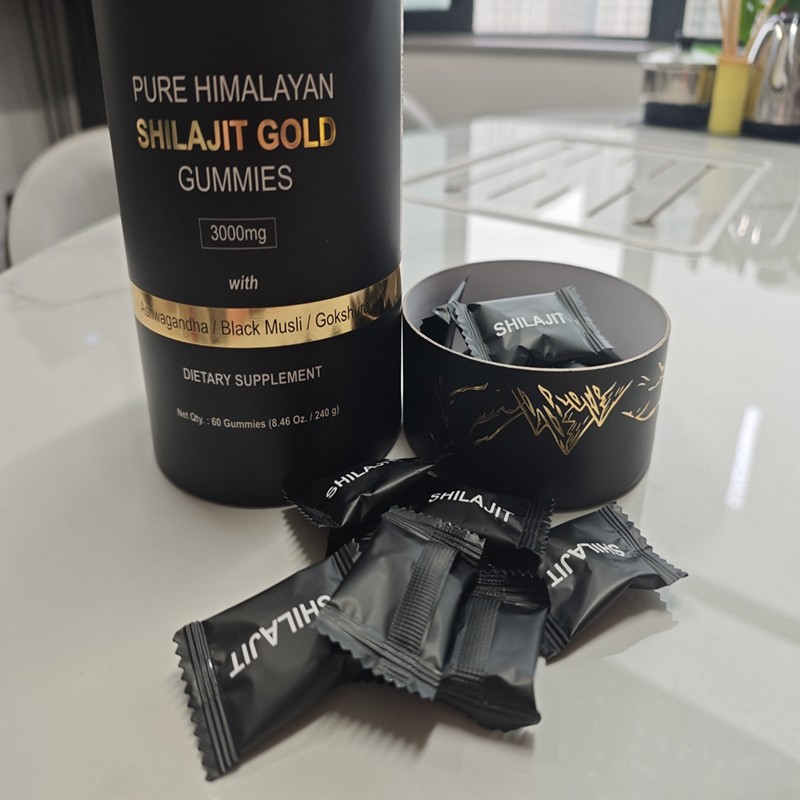 Paper Tube Package Shilajit Gummies Boost Energy with Ashwagandha Pure Himalayan 60 Gummies Per Tube Individually Wrapped