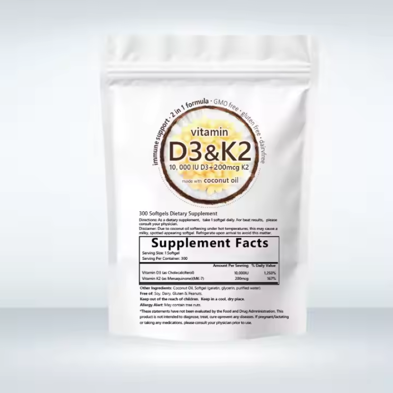 OEM Health Supplement Vitamin K2 Softgel Vegan Raw Material 10000iu Vitamin D3 K2 Capsules 300caps Vitamin D3 K2 Powder
