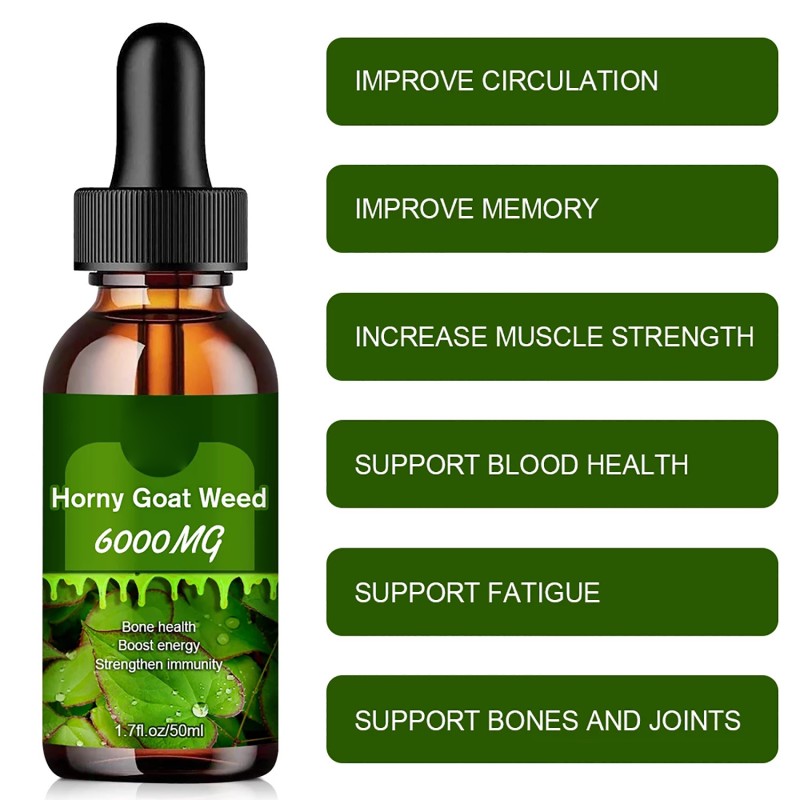 OEM Label Horny Goat Weed Drops 6000mg boost Organic Male Supplement Natural Epimedium Liquid Drops Energy Boost