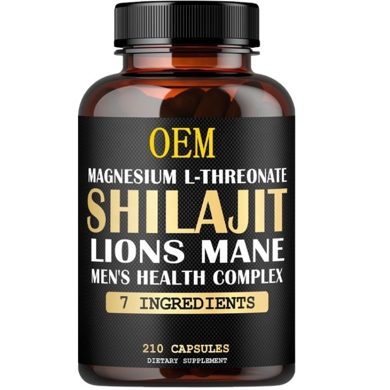Private Brand Shilajit Capsules with Mushrooms 7 in One Men's Health Supplement Lion's Mane Maca Powder Male Best Booster