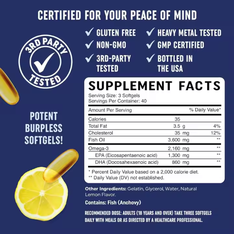 OEM 1000mg Omega3 EPA DHA 18/12 Fish Oil Softgel Capsule