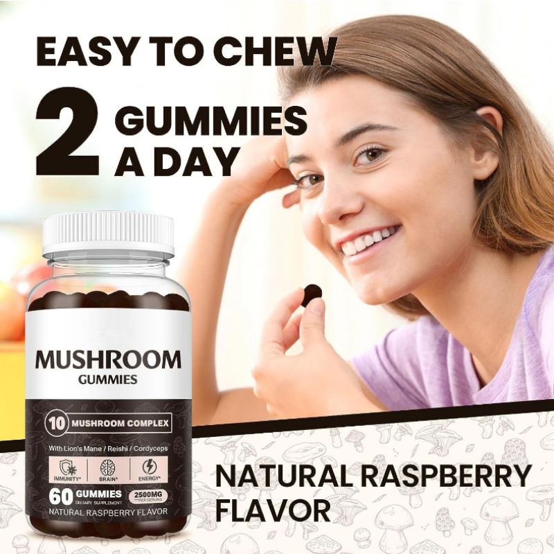 OEM Package Mushroom Gummies Supplements Complex 10 in 1 2500mg Mushrooms Gummiess with Lions Mane Reishi Mushroom for Memory