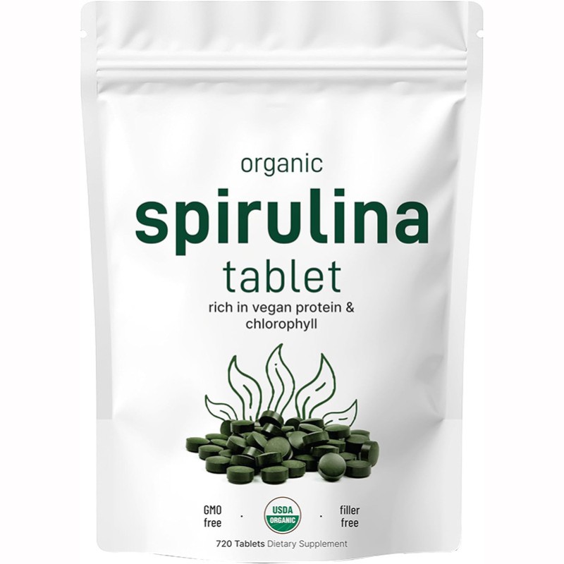 OEM Package  Organic Spirulina Tablets 60 Tables Rich in Vegan Protein Chlorophyll for Health  Supplement Full of Vitamins