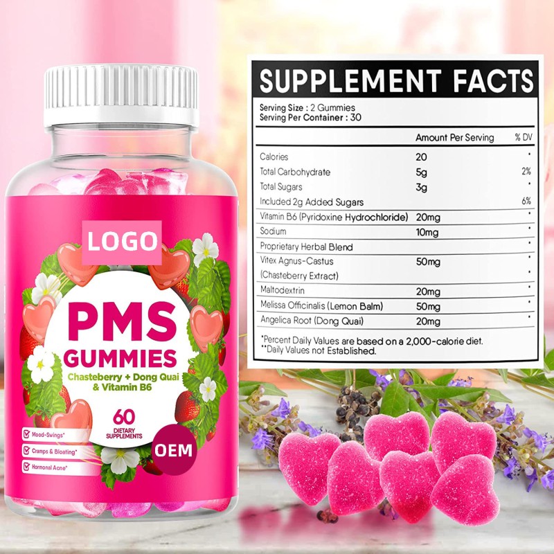 OEM Package PMS Gummies for Women with Dong Quai and Vitamin B6 Sugar Free  Health Supplement Vegan Private Label