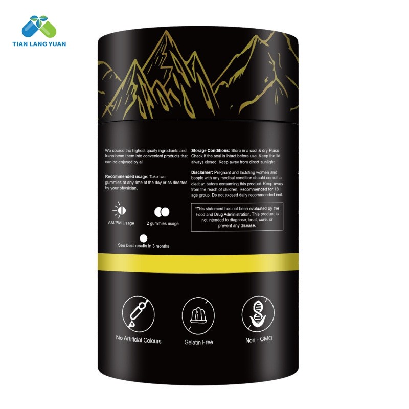 Paper Tube Package Shilajit Gummies Boost Energy with Ashwagandha Pure Himalayan 60 Gummies Per Tube Individually Wrapped