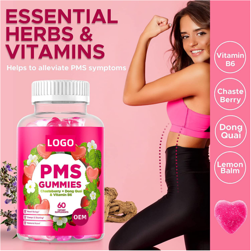 OEM Package PMS Gummies for Women with Dong Quai and Vitamin B6 Sugar Free  Health Supplement Vegan Private Label