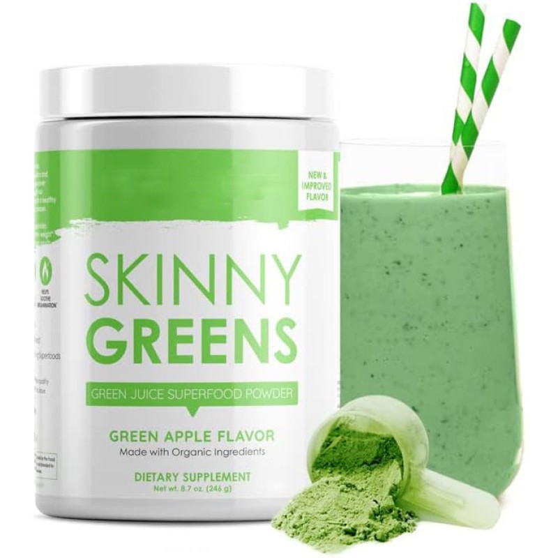 Skinny Greens Powder Natural Supergreen Supplement Green Apple Flavor Supports Healthy Weight OEM Package