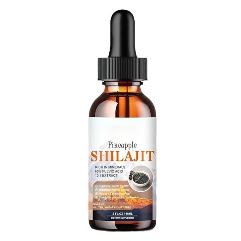 OEM Package Shilajit Drops Pineapple Flavor with Ashwagandha Maca and Chaga Boost Energy 10:1 Himalayan Drops 60ml