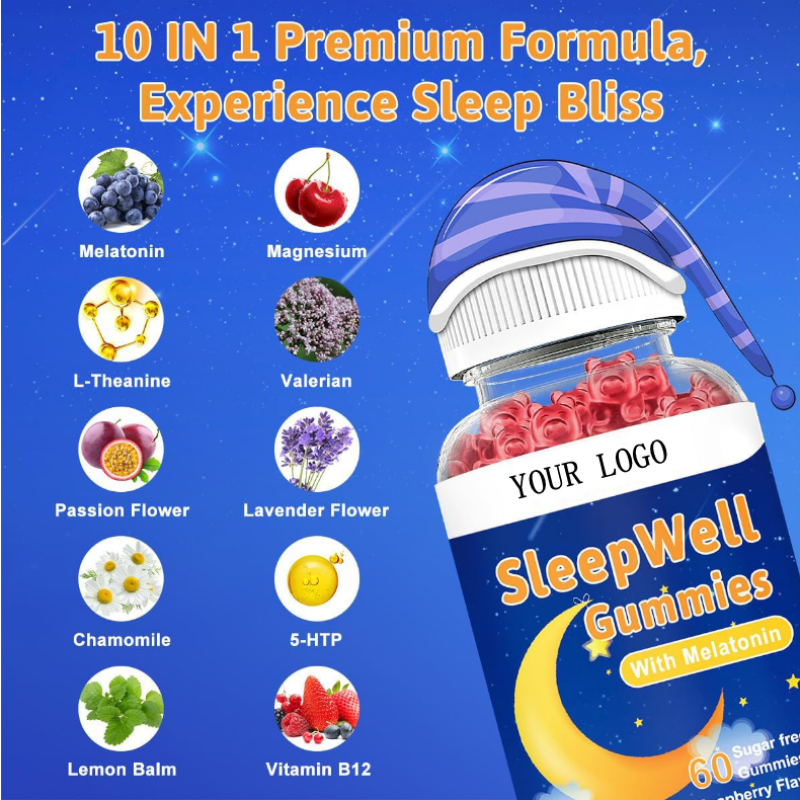OEM Package Sleep Well Gummies for Sleep Recovery Raspberry Flavor Sugar Free Melatonin Gummies Health Supplement Vegan