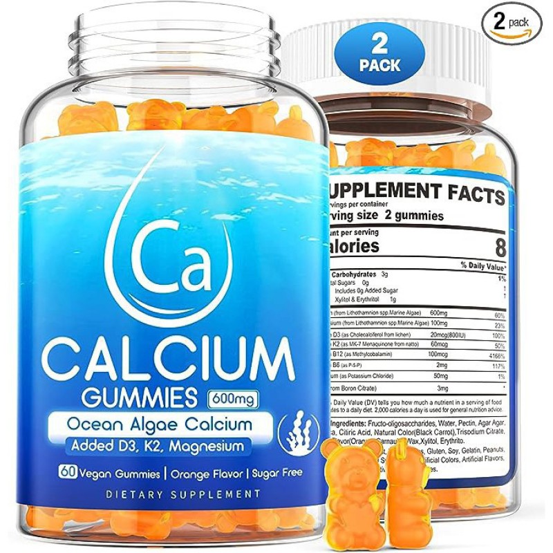 OEM Calcium Gummies for Healthy Ocean Algae Calcium with D3 K2 Good Supplement Orange Flavor