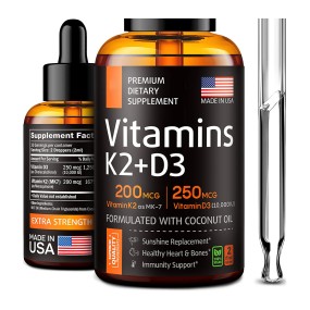 OEM Package Health Support Vitamin K2+D3 Drops Supplements Formulated with Coconut Oil Immunity Support Private Labels
