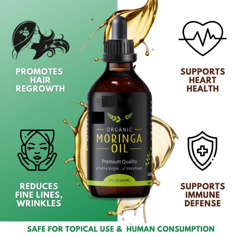 Private Label Moringa Oil Drops 60ml Premium Quality Organic Pure Moringa Seed Extract Rich in Antioxidants Moringa Oleifera