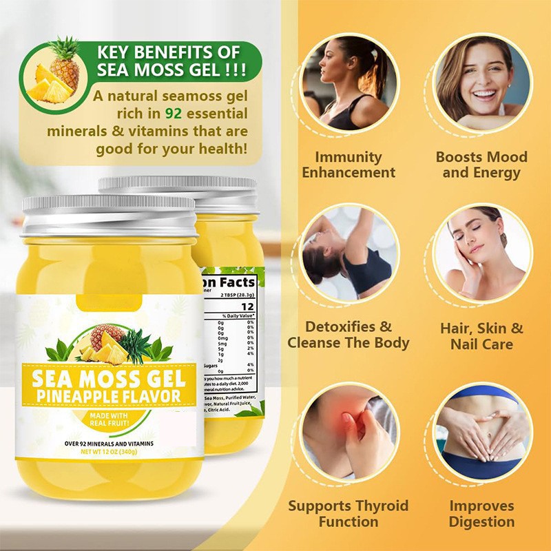 OEM Wholesale Private Label Supplement Irish Sea Moss Vitamins Pineapple Gels Organic Bulk Sea Moss Gel Fruit Flavor