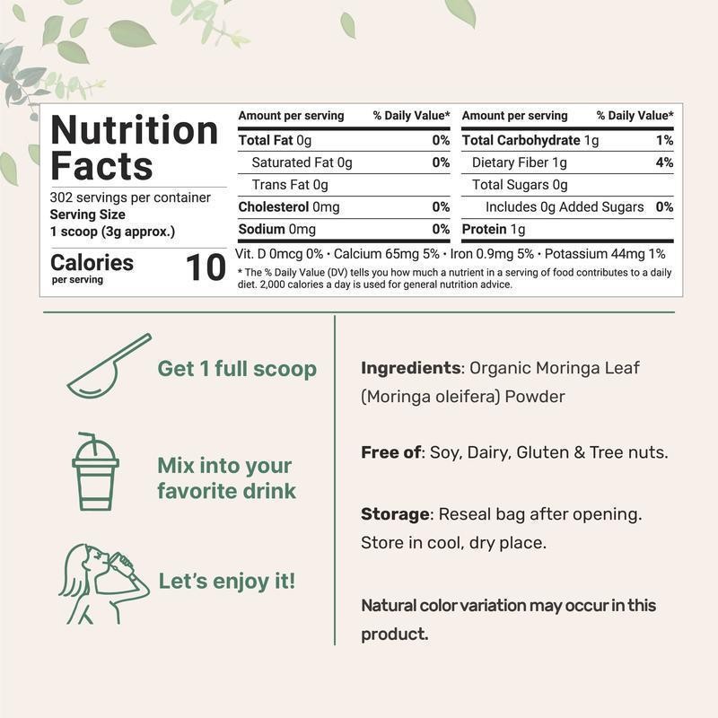 Moringa Leaf Powder Natural  Organic Pure Moringa Extract Rich in Antioxidants Supplement OEM Package