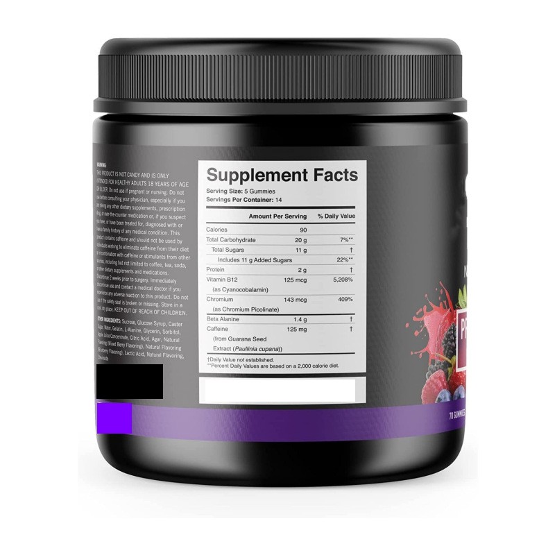 Private Label Package Nutrition Pre Workout Gummies Mixedberry Flavor Strengthen and Muscle Support Energy Prior the Training